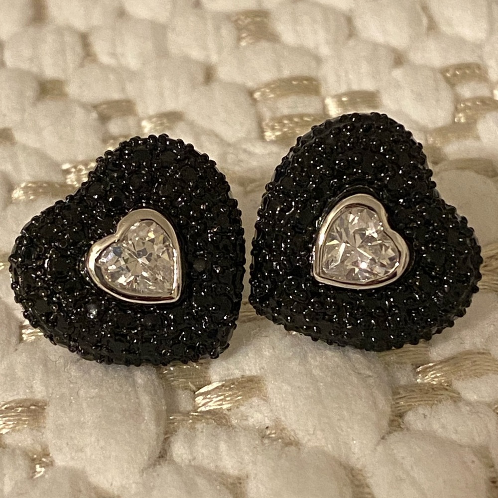 Silver heart CZ earrings